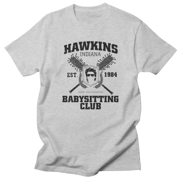 Gildan "Hawkins Indiana Babysitting Club" Unisex T-Shirt / Gray M-2XL - Picture 1 of 2